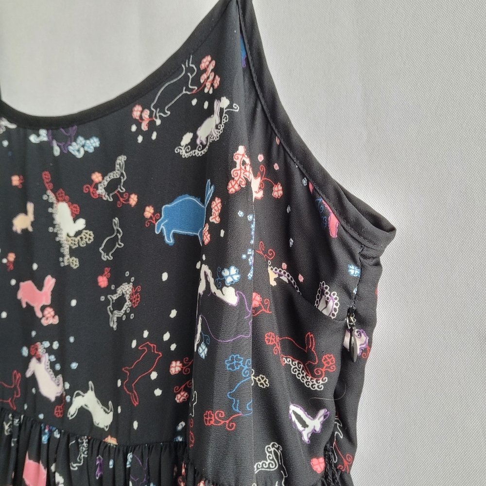 Erin Fetherston Target Slip Babydoll Dress Juniors 9 Black Novelty Flare Rabbit - Picture 7 of 13